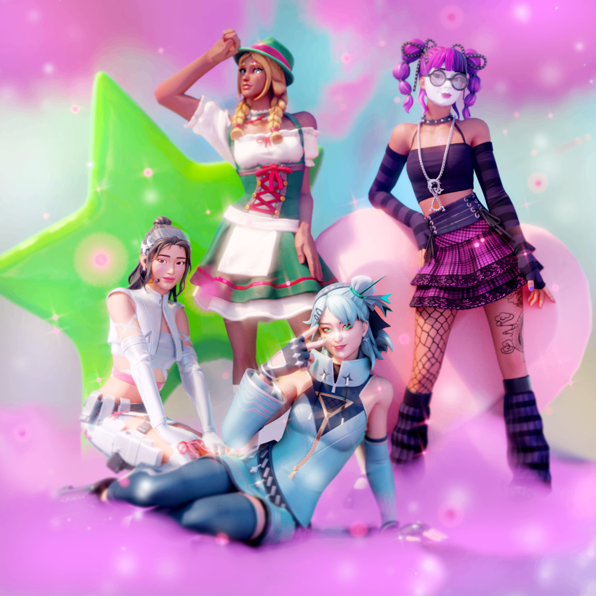 Flutter Squad members posing together with heart balloons